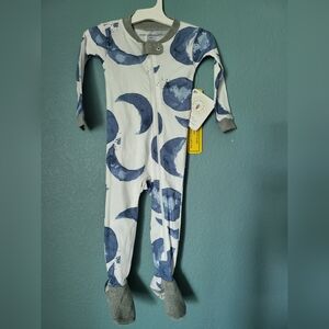 NWT Burt's Bees Baby Blue Crescent Footie Organic Cotton Onezie 12 Months